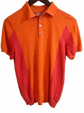 QI Cashmere Men’s Orange & Red Short-Sleeve Polo Shirt